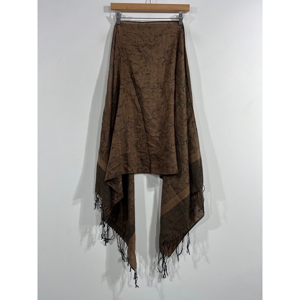 Womens Whimsigoth Fairy Grunge Boho Brown Paisley Jacquard Pashmina Wrap Scarf